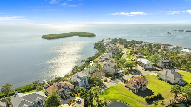 aerial view featuring a residential view and a water view