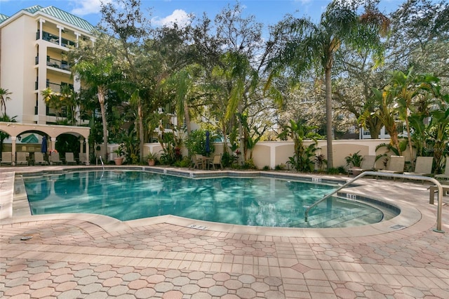 view of swimming pool featuring a patio