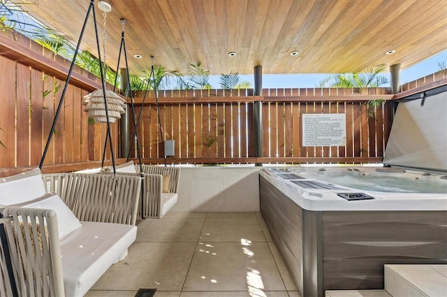 view of patio featuring a hot tub