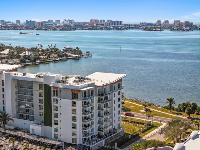 aerial view with a water view