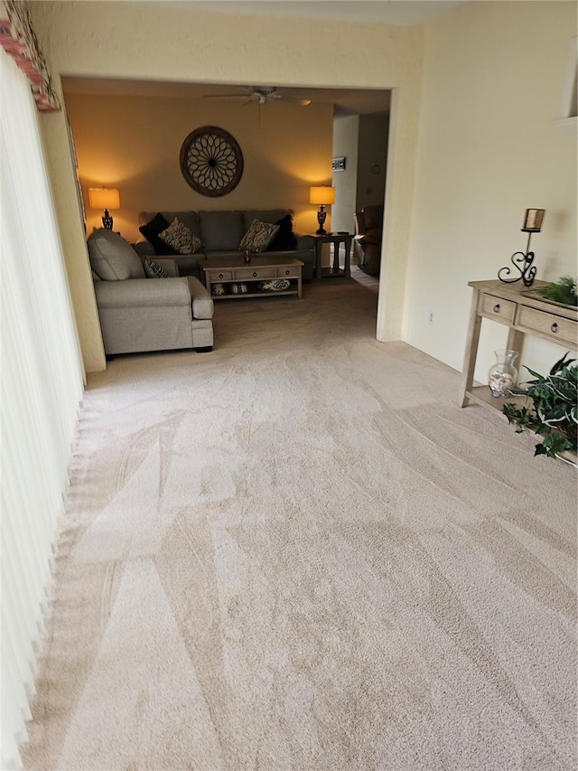 living room with light colored carpet