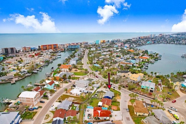 bird's eye view with a water view and a city view