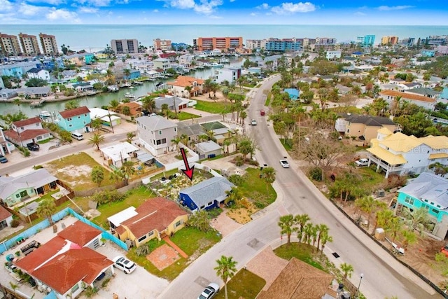 bird's eye view with a water view and a city view