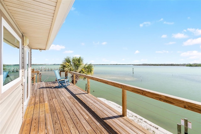 view of dock with a water view