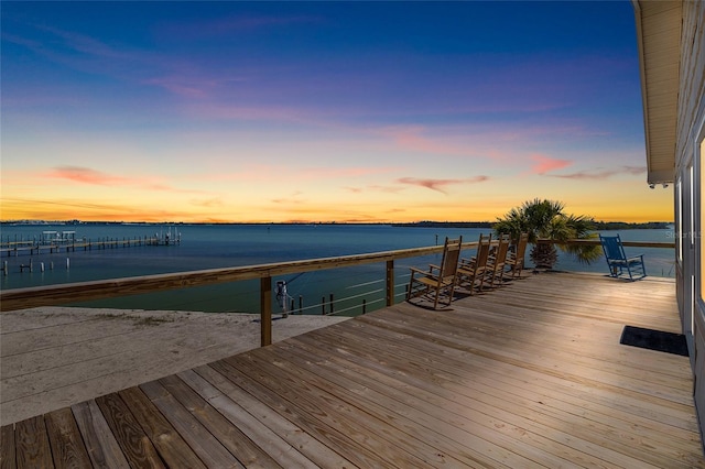 view of dock with a water view