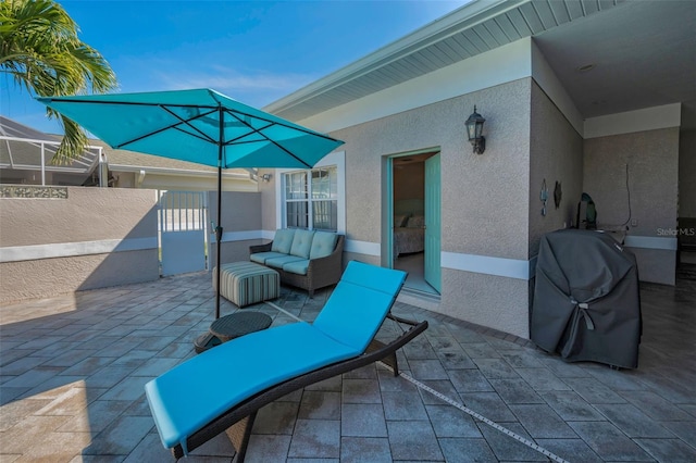 view of patio featuring fence