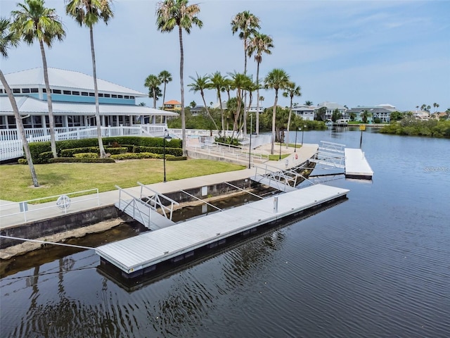 view of dock with a water view