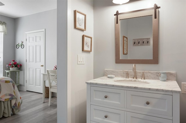 bathroom with vanity and wood finished floors