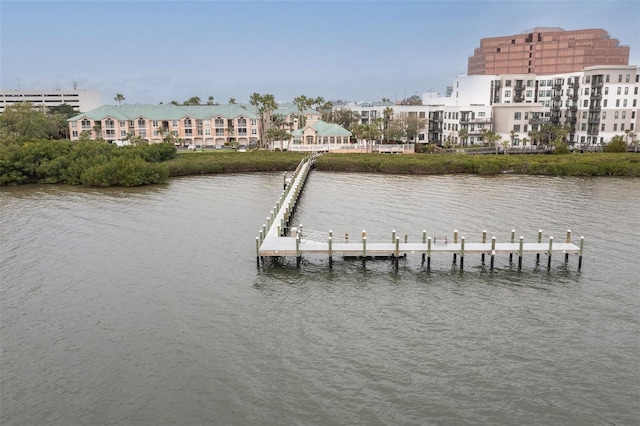 view of dock with a water view