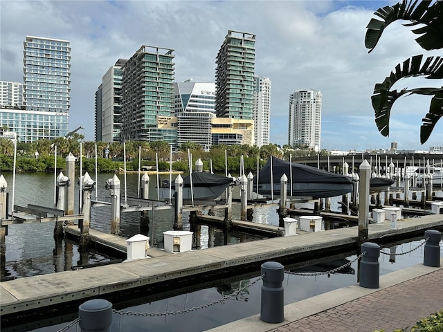 450 Knights Run Ave Unit 1704, Tampa, FL 33602 - dock with boat lift, a water view, and a city view