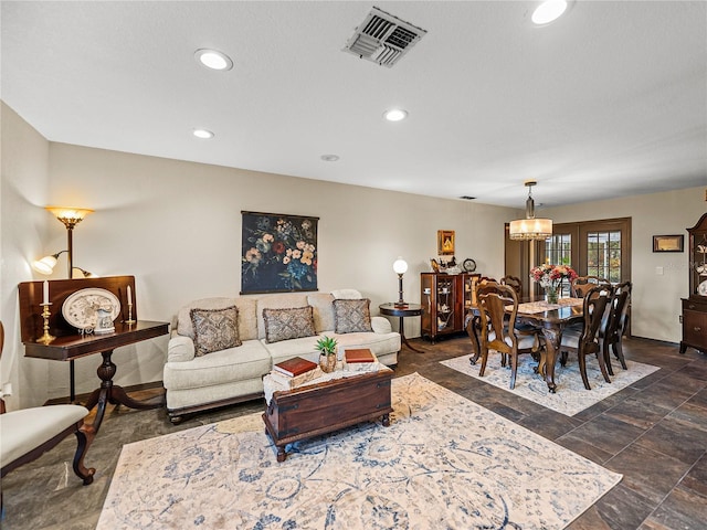 living room with a chandelier