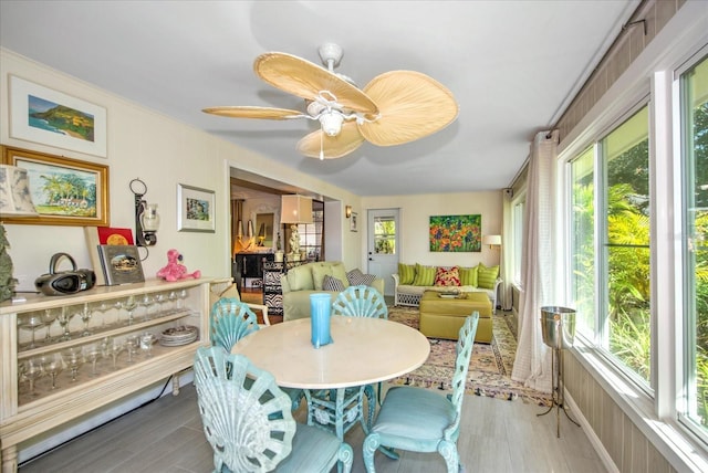 interior space featuring hardwood / wood-style floors and ceiling fan