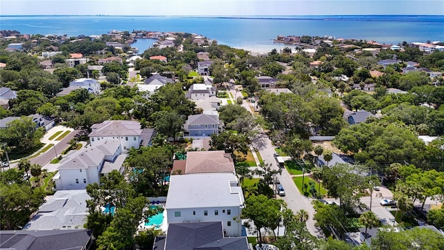 aerial view with a water view and a residential view