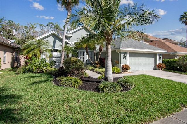 view of front of house featuring a garage and a front lawn