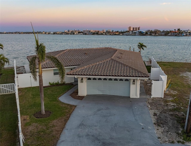 property view of water with fence