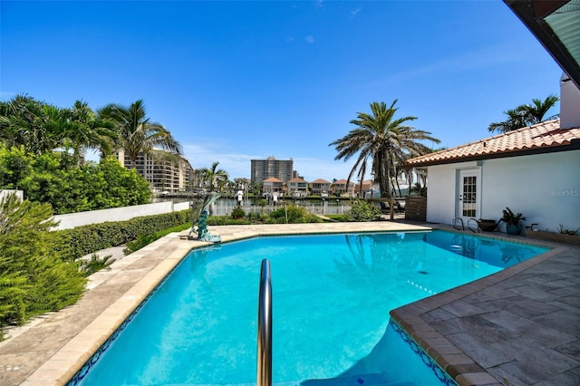 pool with a patio