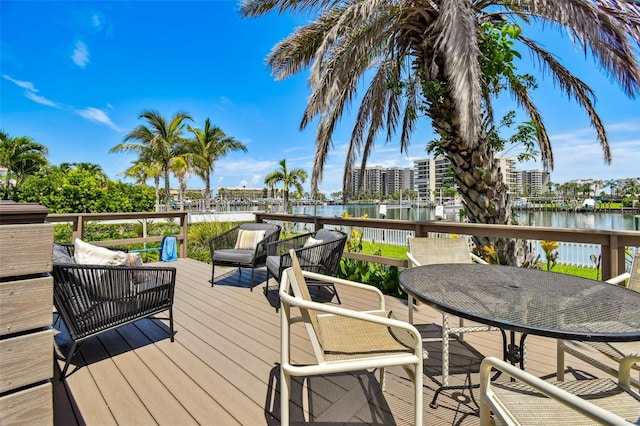 deck with a water view