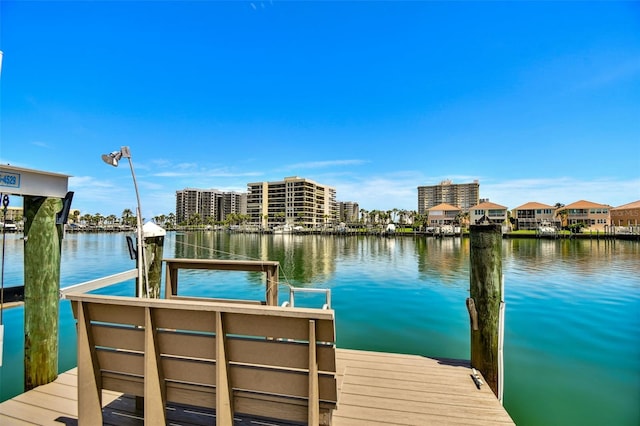 dock area with a water view