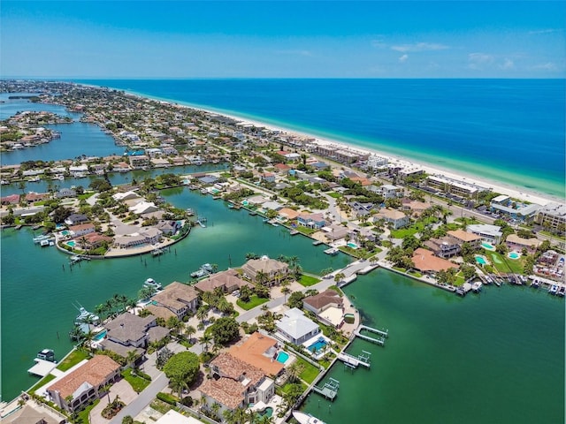 aerial view with a residential view and a water view