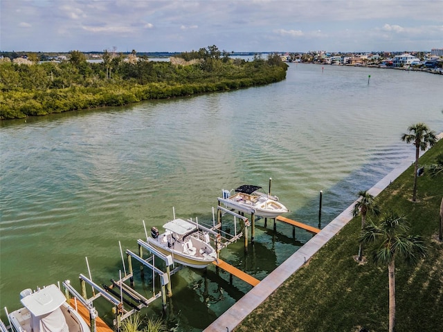 property view of water featuring a boat dock