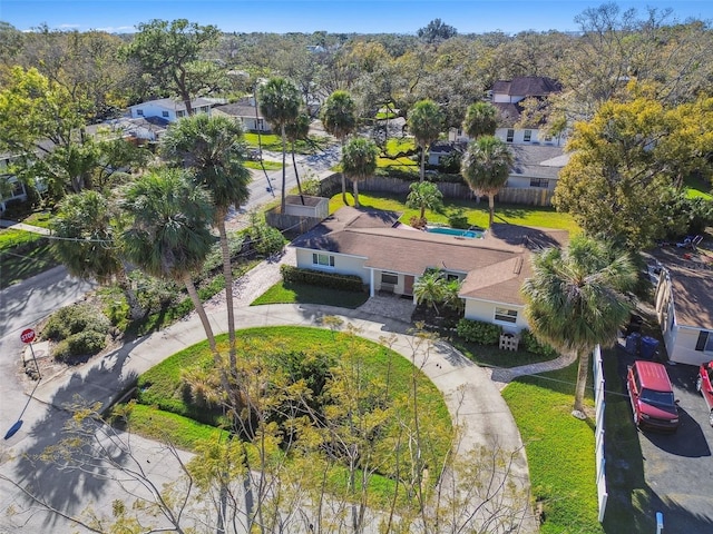 birds eye view of property with a residential view