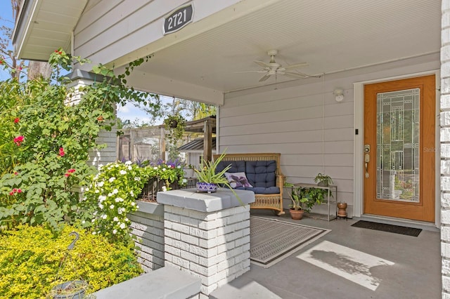 view of patio / terrace featuring ceiling fan