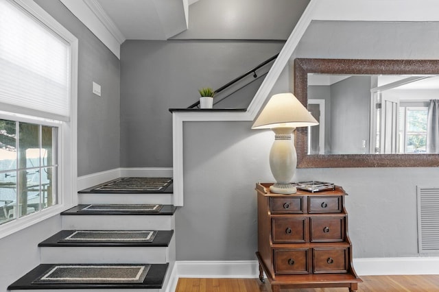 kitchen featuring crown molding and hardwood / wood-style floors