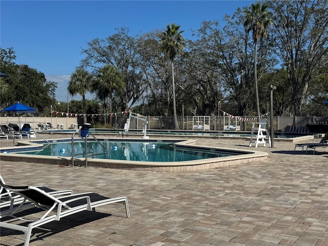 128 Nancy Dr Unit 128, Oldsmar, FL 34677 - community pool featuring a patio area and view of wooded area