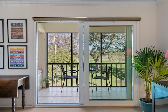 128 Nancy Dr Unit 128, Oldsmar, FL 34677 - doorway to outside featuring ornamental molding, plenty of natural light, and baseboards