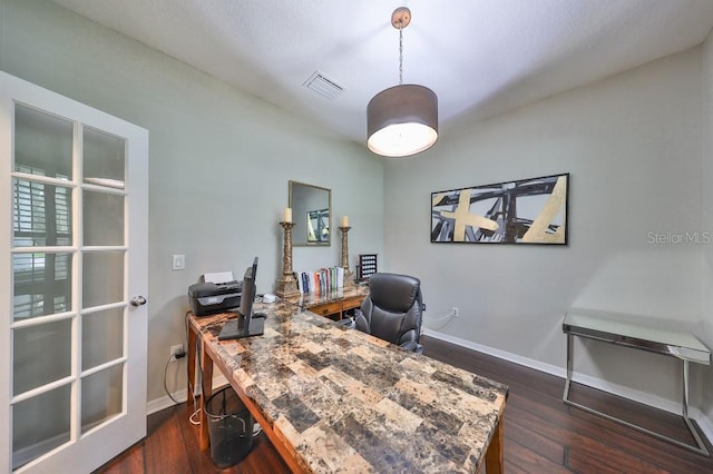 office area featuring dark hardwood / wood-style floors