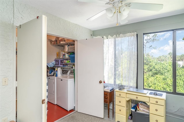 127 Tidewater Dr Unit 127, Bradenton, FL 34210 - office featuring washer and clothes dryer, ceiling fan, and a textured wall