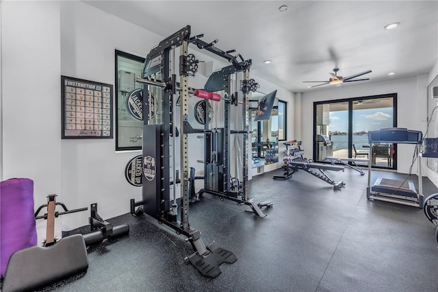 gym with ceiling fan