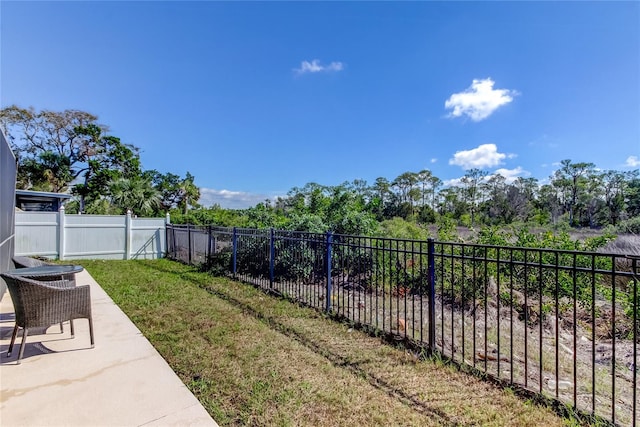 view of yard featuring a patio and a fenced backyard