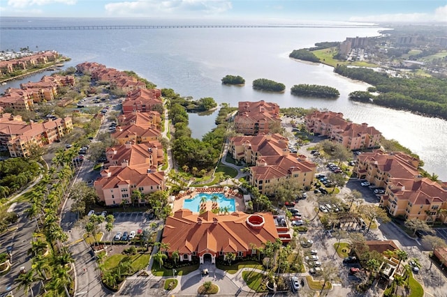 aerial view featuring a water view