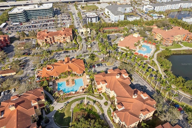 aerial view with a water view