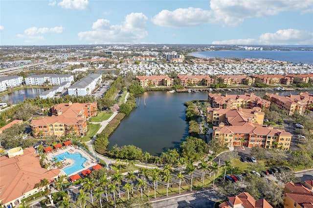 aerial view with a water view