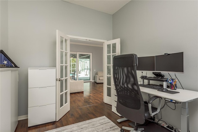 10537 Greensprings Dr, Tampa, FL 33626 - office with french doors, wood finished floors, and baseboards