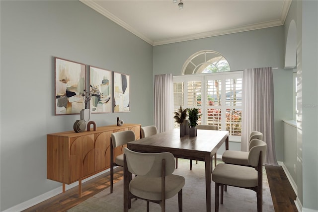 10537 Greensprings Dr, Tampa, FL 33626 - dining area featuring wood finished floors, ornamental molding, and baseboards