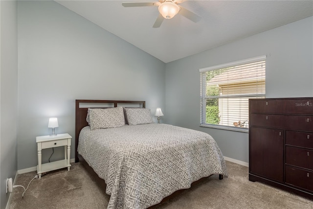 10537 Greensprings Dr, Tampa, FL 33626 - bedroom featuring carpet flooring, vaulted ceiling, baseboards, and ceiling fan