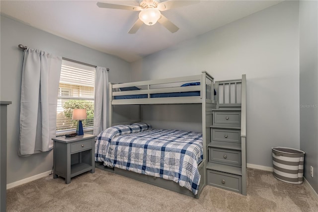 10537 Greensprings Dr, Tampa, FL 33626 - bedroom featuring carpet flooring, baseboards, vaulted ceiling, and ceiling fan