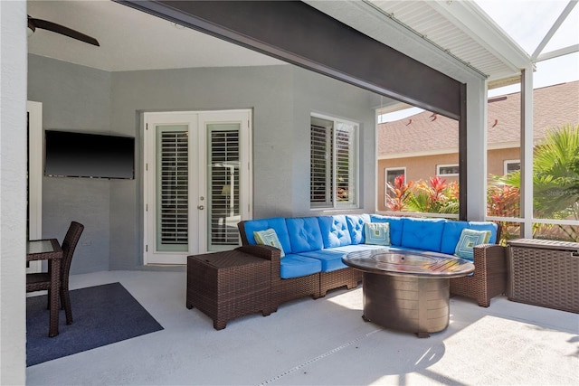 10537 Greensprings Dr, Tampa, FL 33626 - view of patio / terrace with outdoor lounge area, french doors, and a ceiling fan