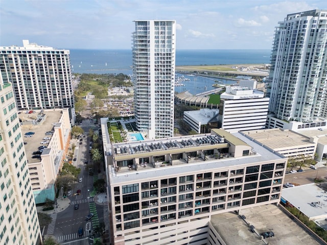 exterior space with a view of city and a water view