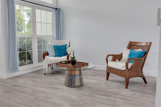 sitting room featuring plenty of natural light and light hardwood / wood-style flooring