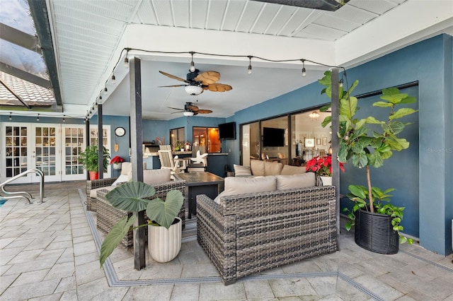 view of patio / terrace with an outdoor hangout area and french doors