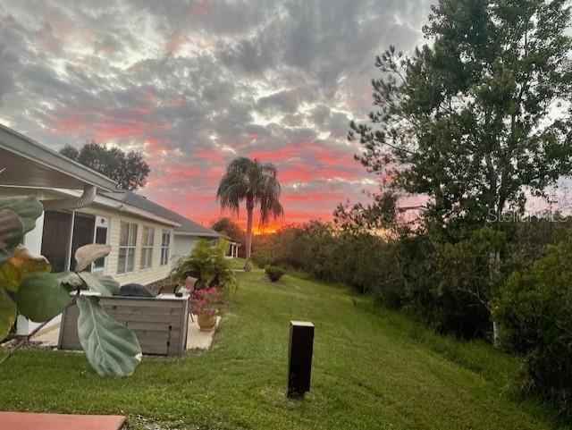 view of yard at dusk