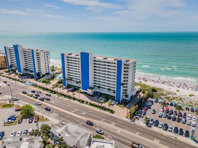 aerial view featuring a beach view and a water view