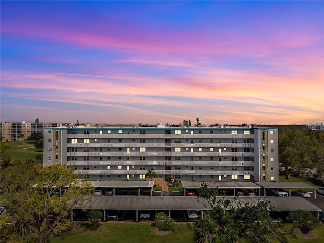 view of property at dusk