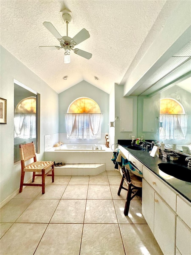 4797 N Lena Dr, Beverly Hills, FL 34465 - bathroom featuring lofted ceiling, tile patterned floors, a bath, and a sink
