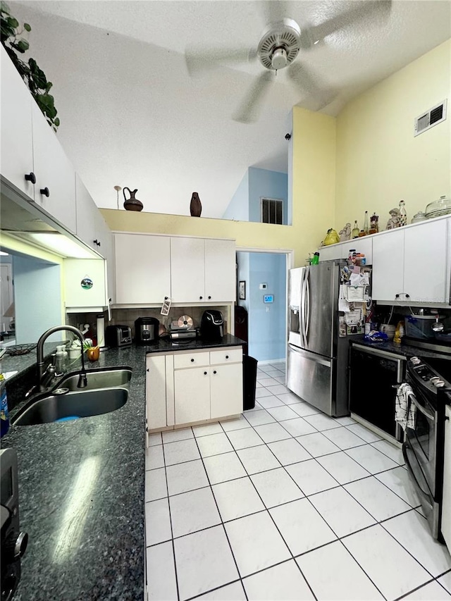 4797 N Lena Dr, Beverly Hills, FL 34465 - kitchen with a ceiling fan, a sink, white cabinets, appliances with stainless steel finishes, and visible vents