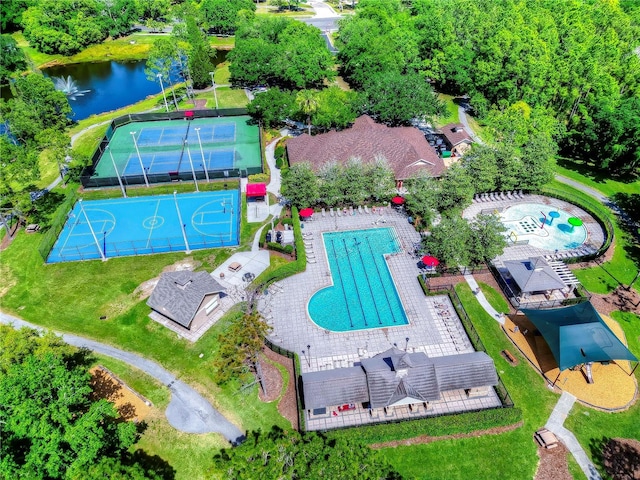 bird's eye view featuring a water view